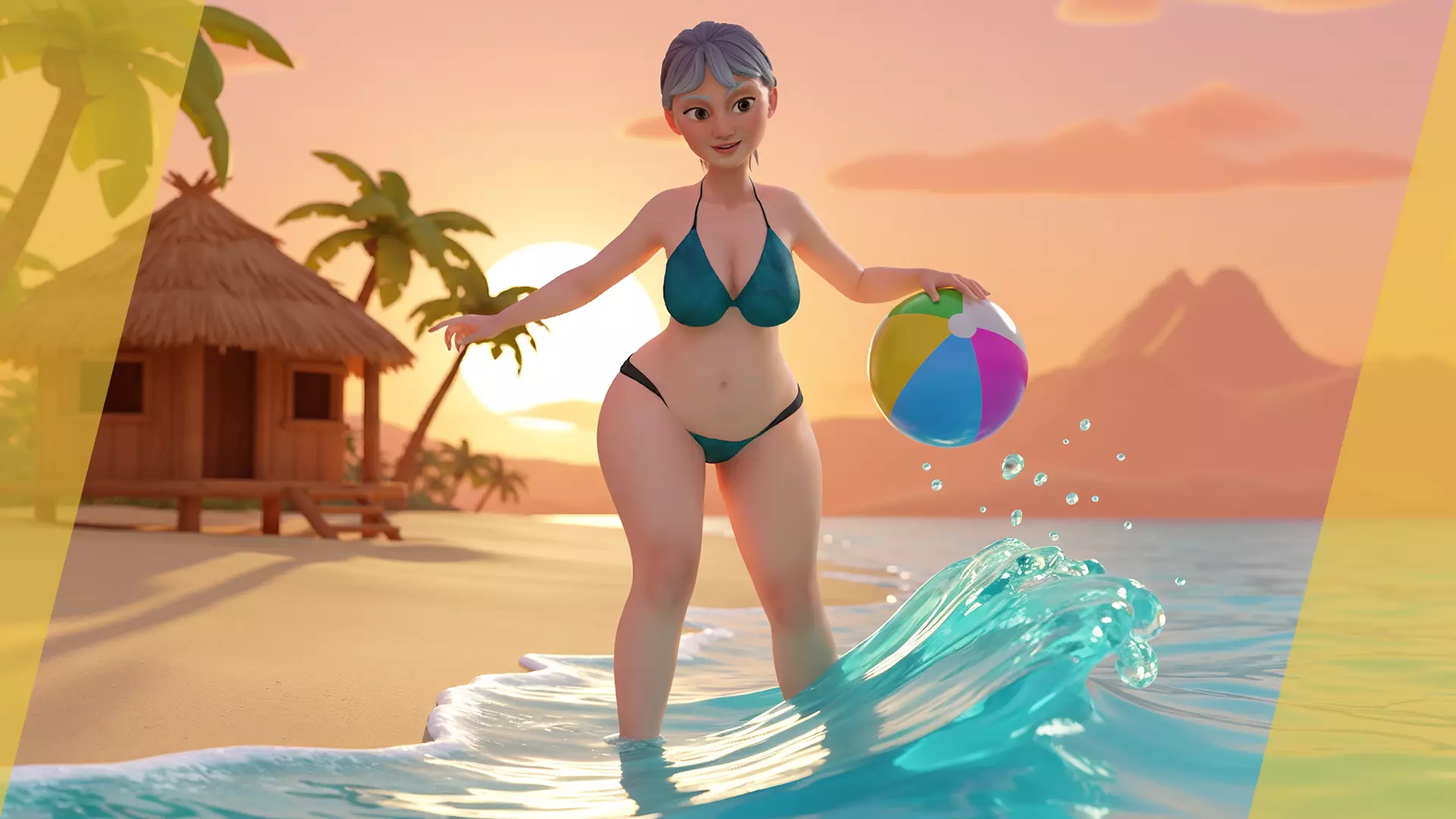Curvy old lady character in swimsuit bikini Low-poly 3D model_4