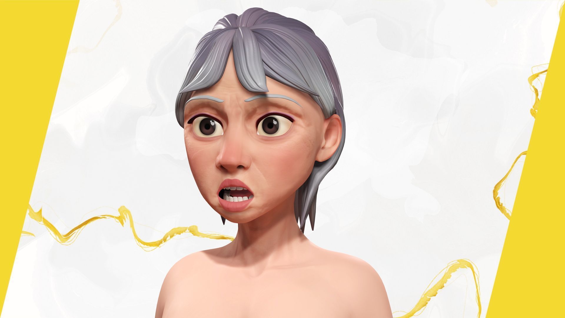 Curvy old lady character in swimsuit bikini Low-poly 3D model_18