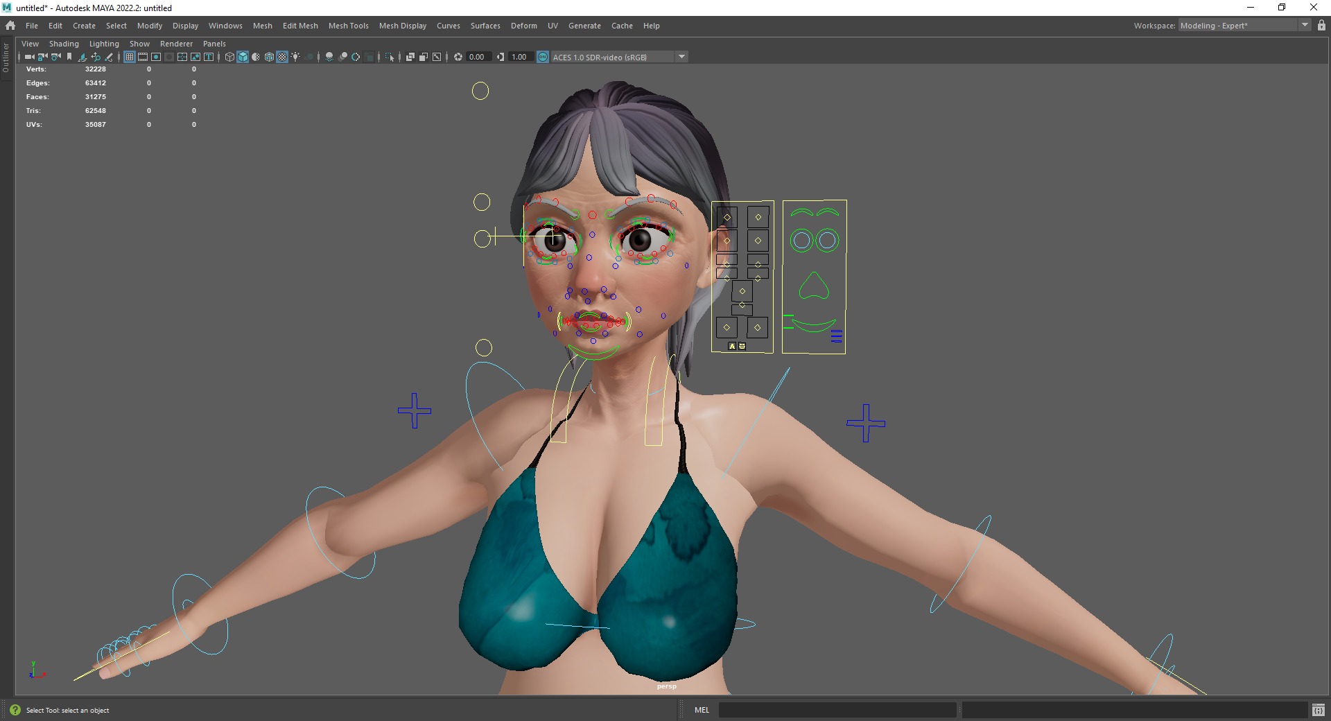 Curvy old lady character in swimsuit bikini Low-poly 3D model_25