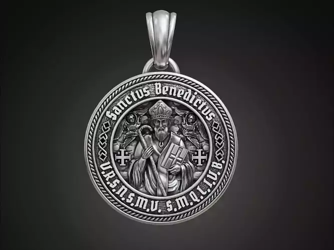Saint Benedict round pendant  3D print model