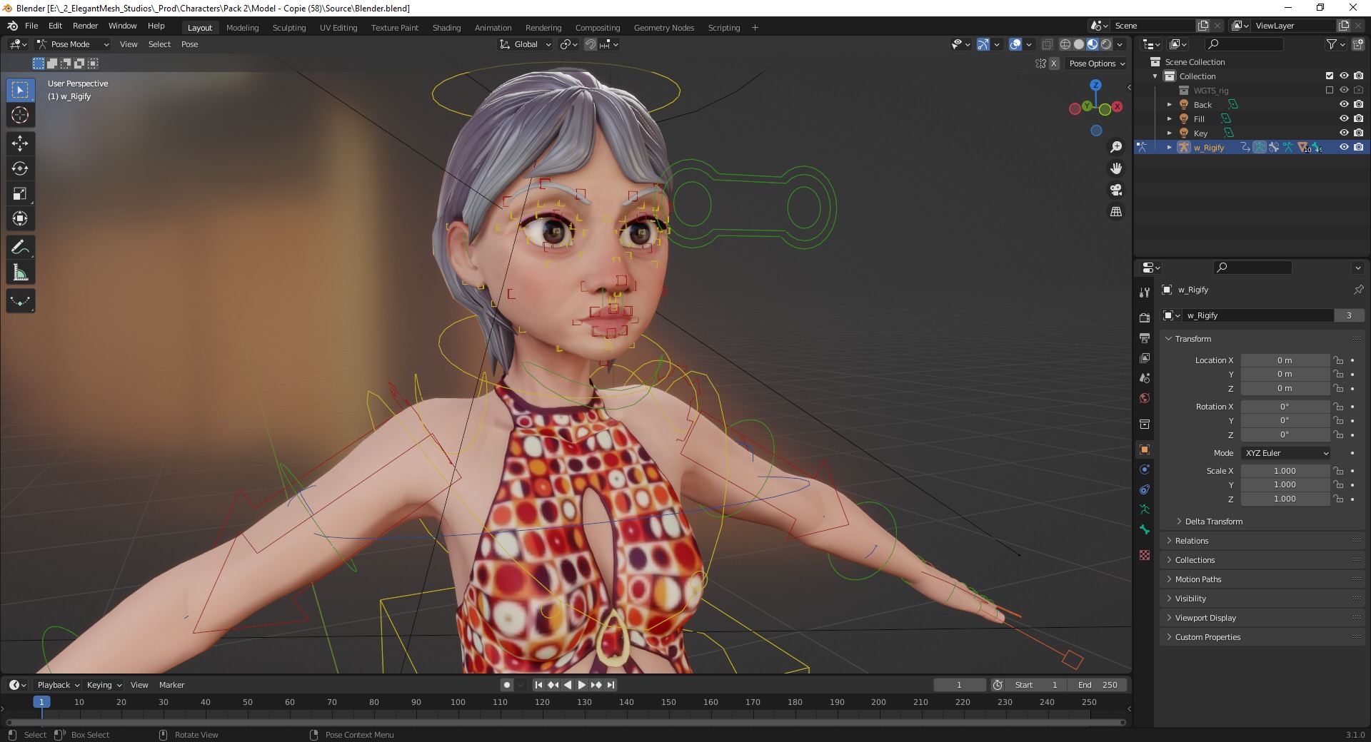 Stylized Elderly Woman in Retro Outfit Low-poly 3D model_19