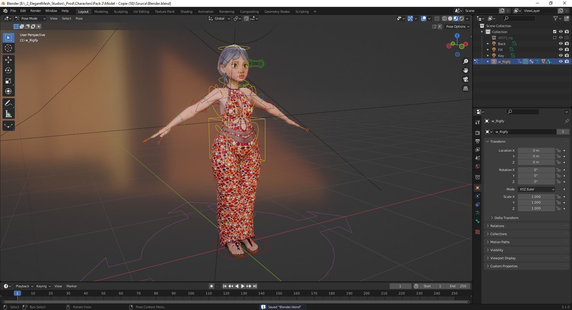 Stylized Elderly Woman in Retro Outfit Low-poly 3D model_18