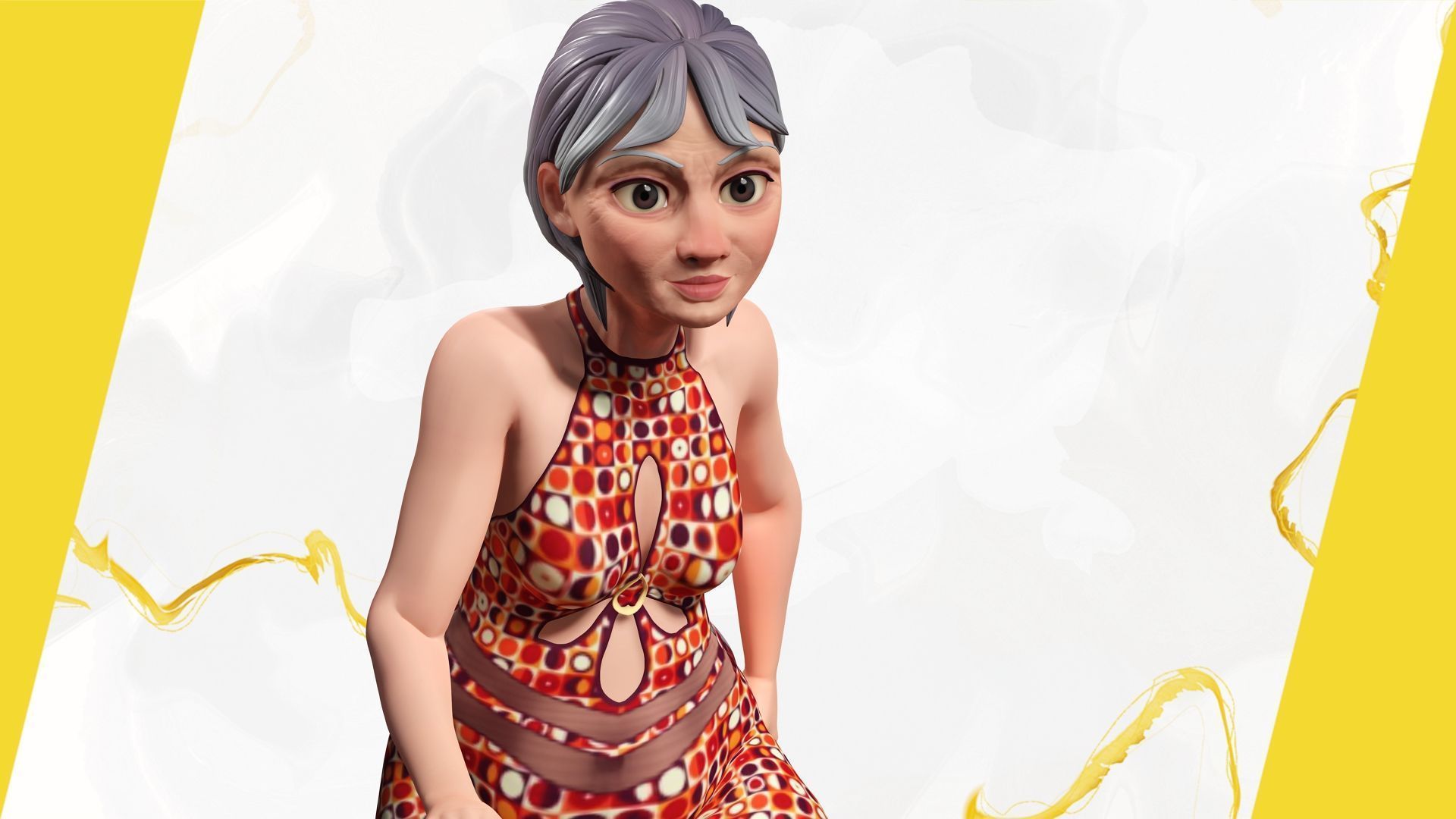 Stylized Elderly Woman in Retro Outfit Low-poly 3D model_13