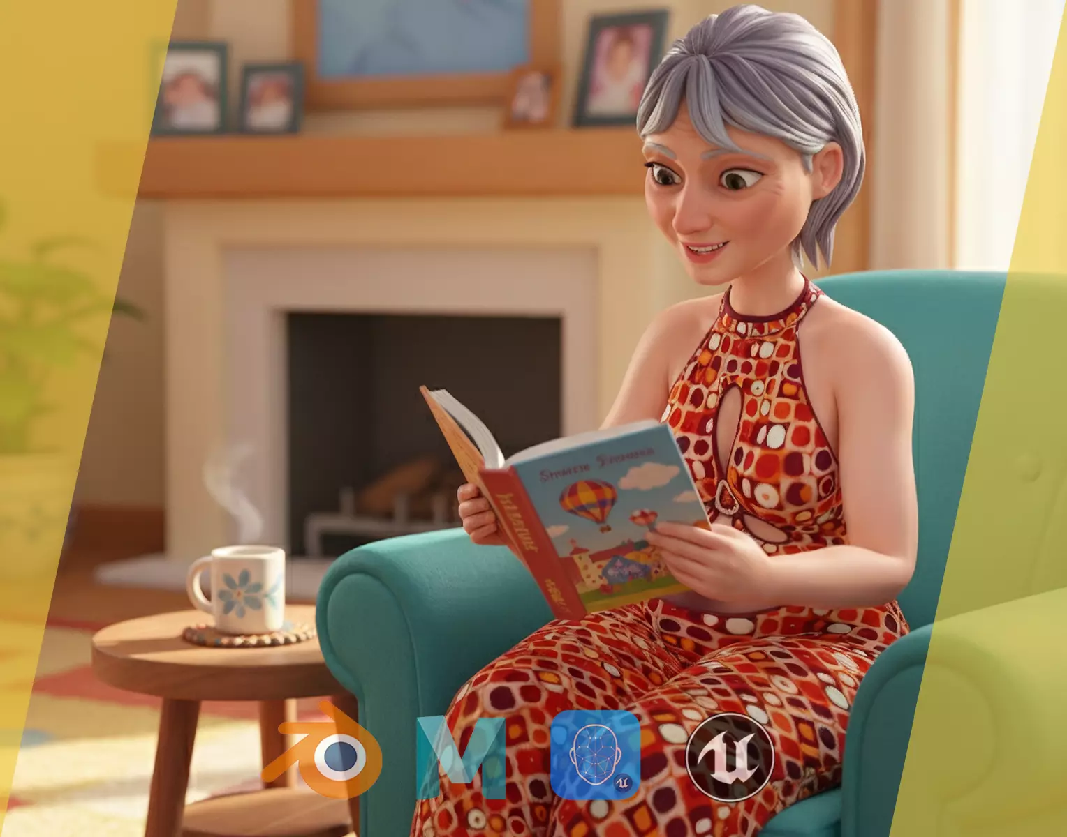 Stylized Elderly Woman in Retro Outfit Low-poly 3D model_0