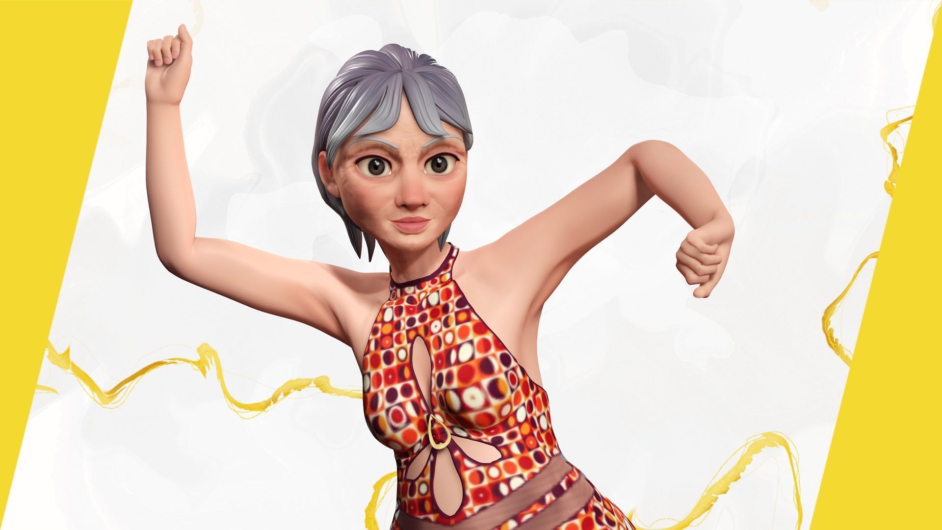 Stylized Elderly Woman in Retro Outfit Low-poly 3D model_14