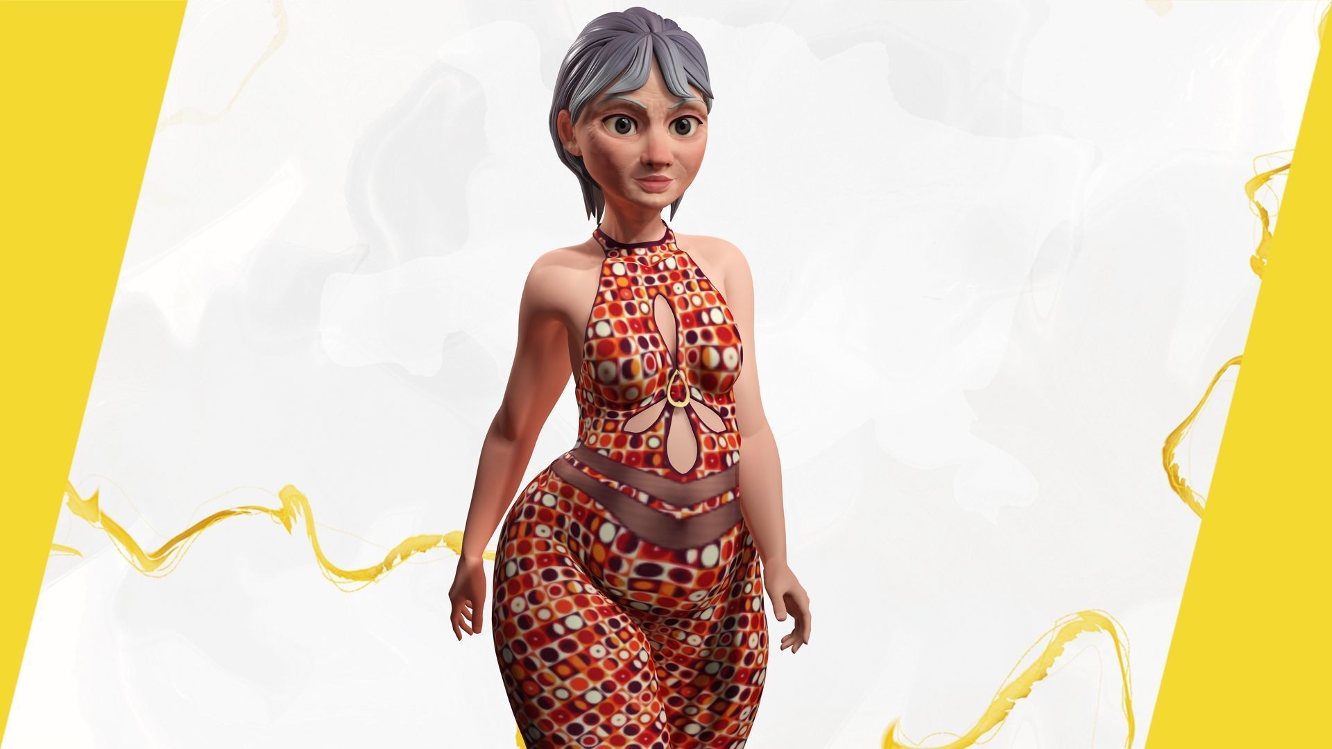 Stylized Elderly Woman in Retro Outfit Low-poly 3D model_12