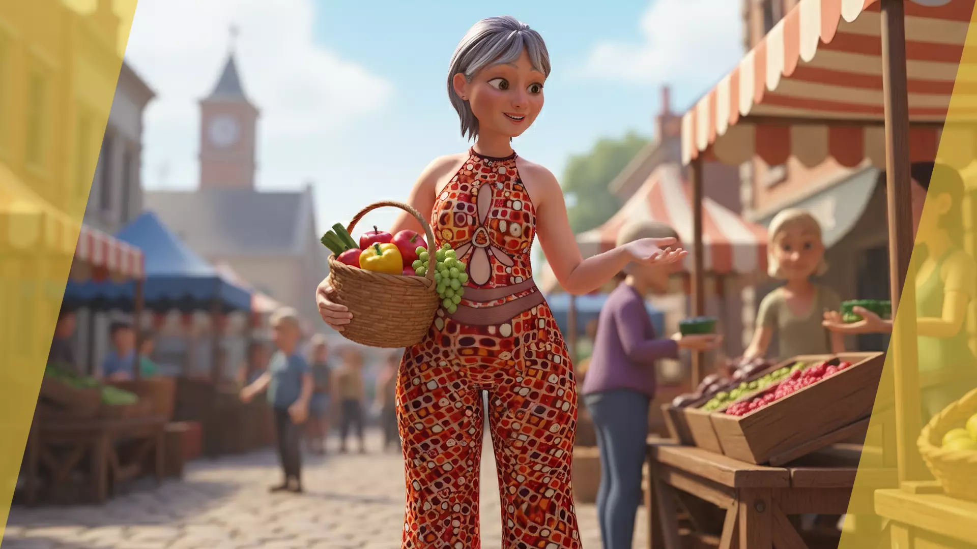 Stylized Elderly Woman in Retro Outfit Low-poly 3D model_4