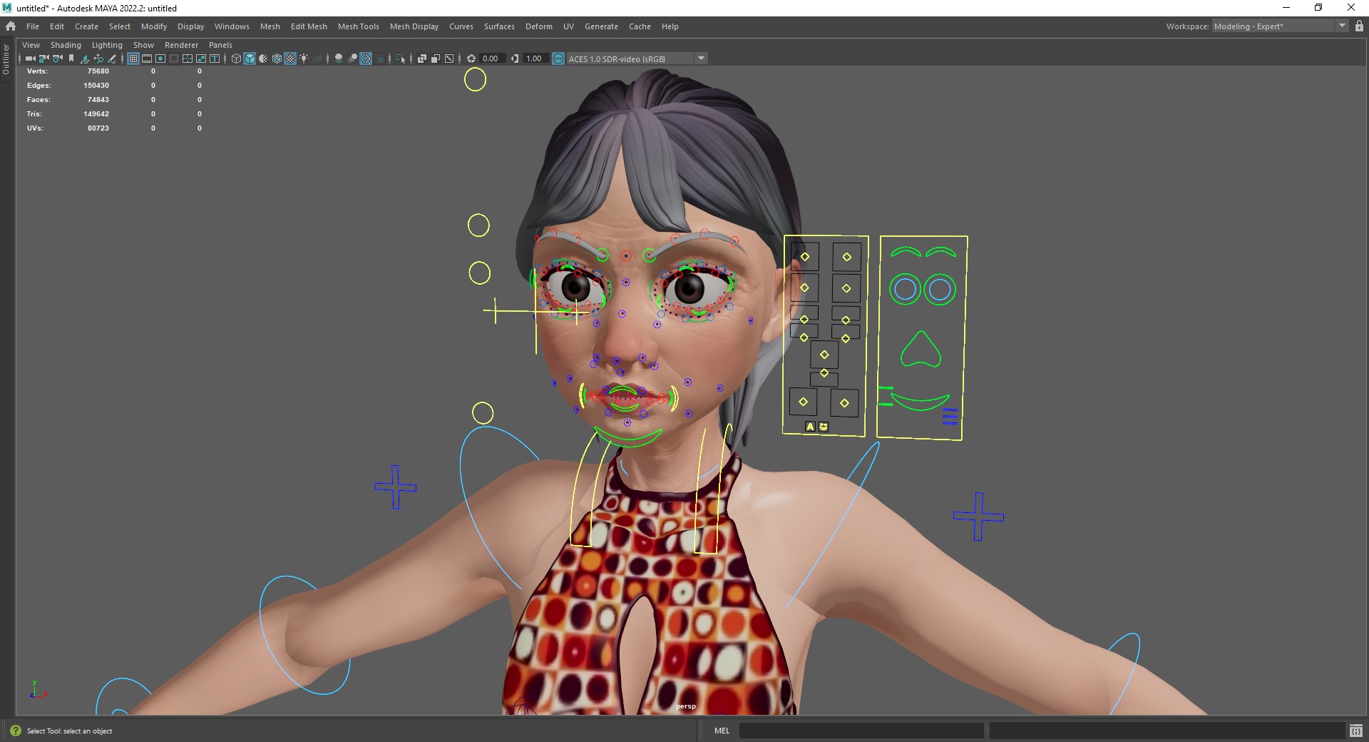 Stylized Elderly Woman in Retro Outfit Low-poly 3D model_23
