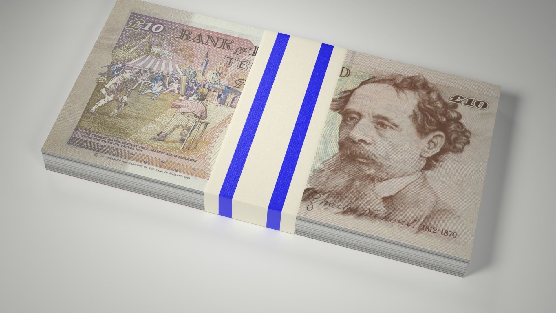 Ten Pound Note Old New and Stack Low-poly 3D model_7