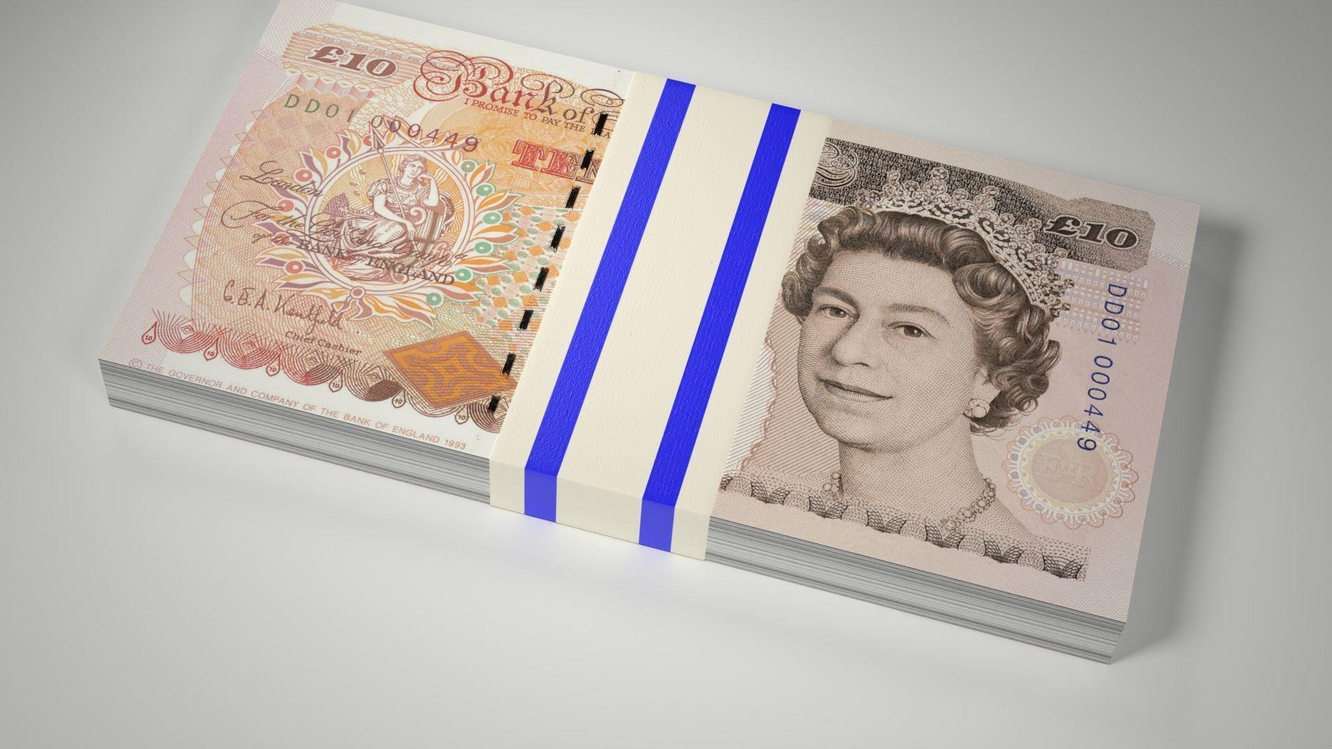 Ten Pound Note Old New and Stack Low-poly 3D model_6