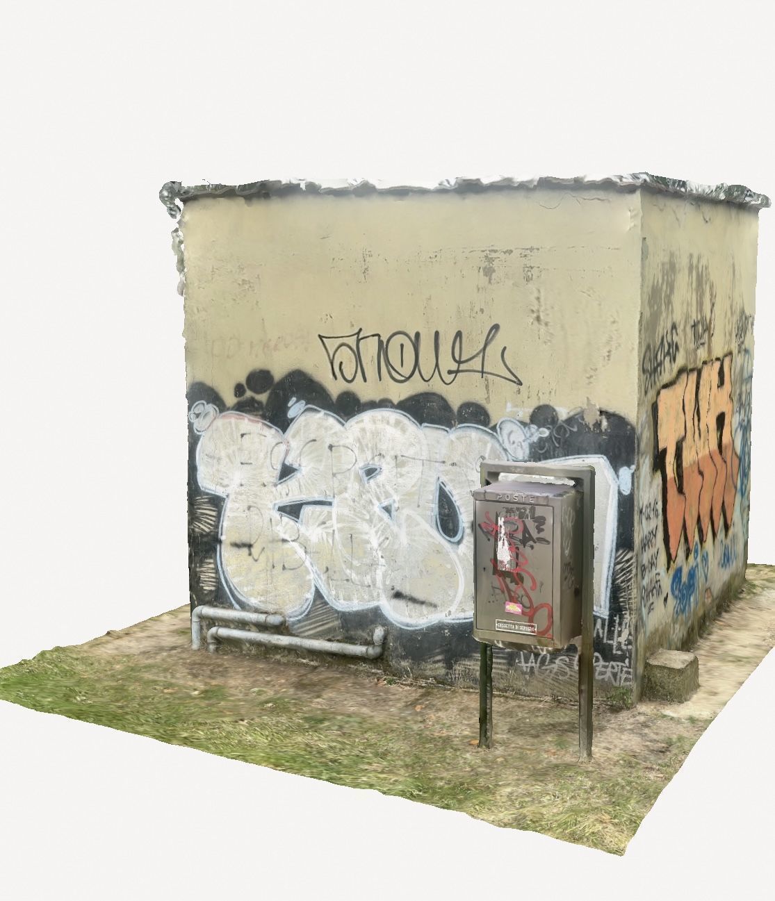 prefabricated concrete building box with graffiti 3D model_1