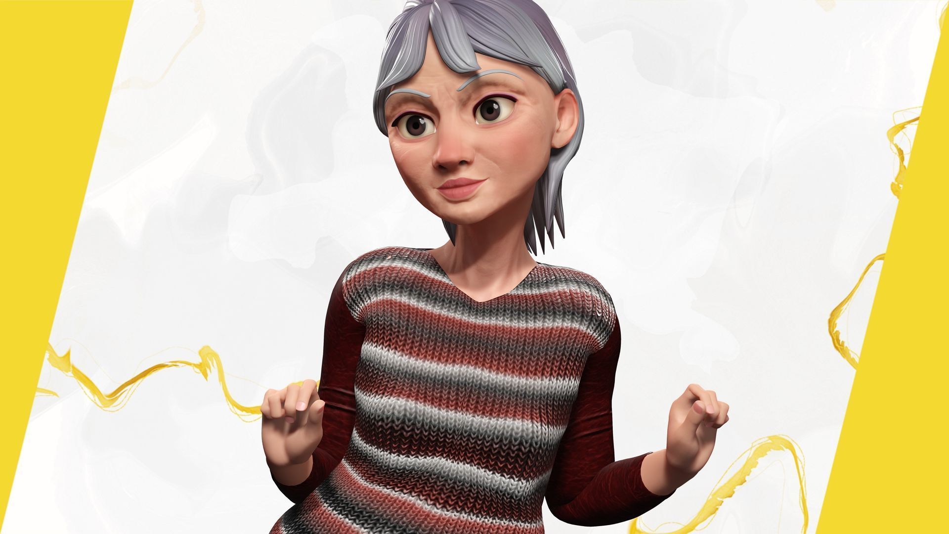 Animated mother character in winter casual outfit Low-poly 3D model_14