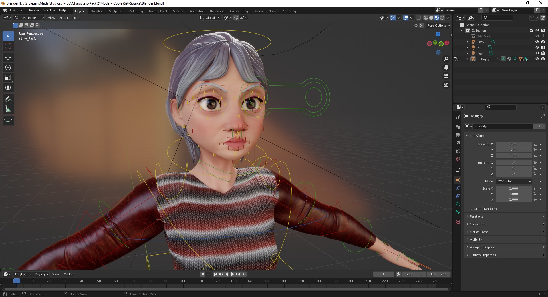 Animated mother character in winter casual outfit Low-poly 3D model_21