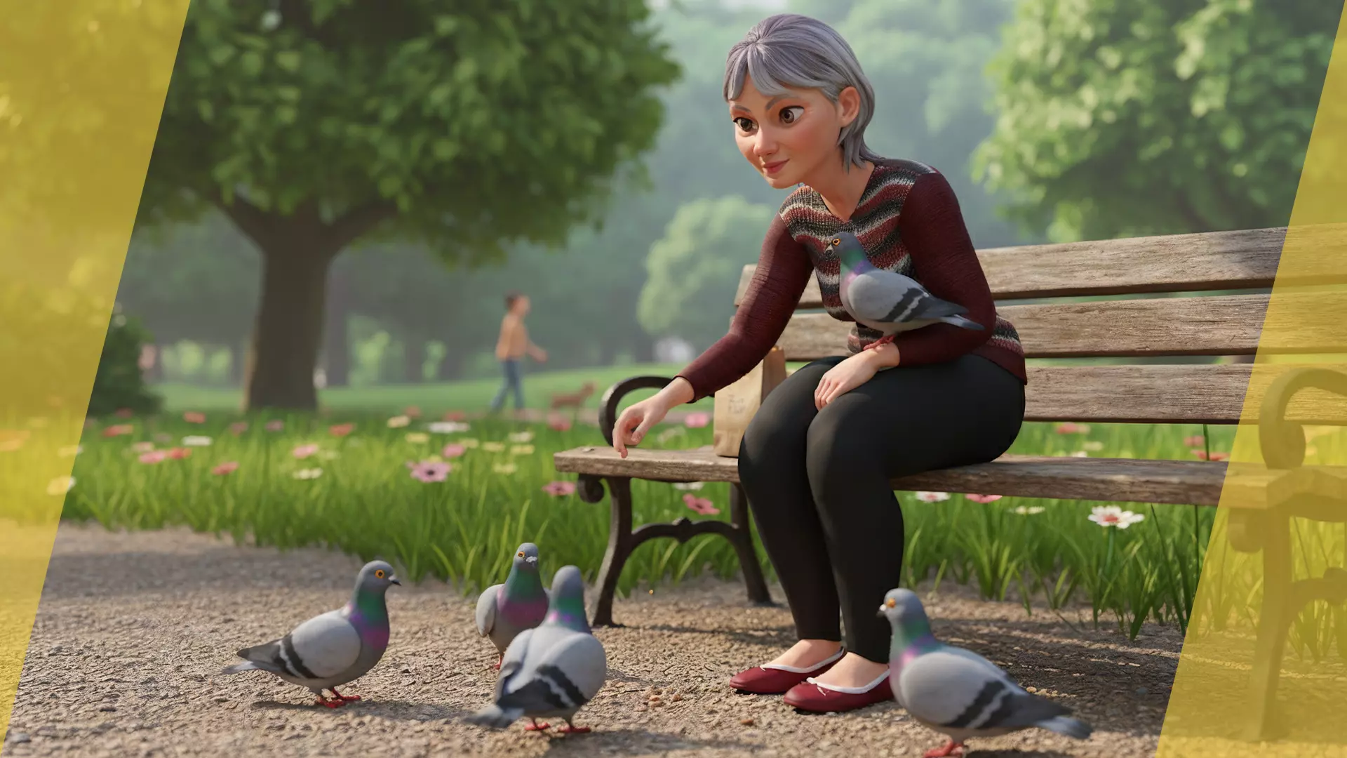 Animated mother character in winter casual outfit Low-poly 3D model_4