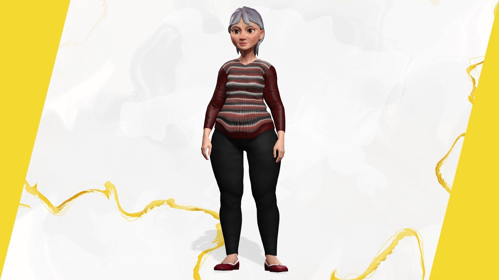 Animated mother character in winter casual outfit Low-poly 3D model_12