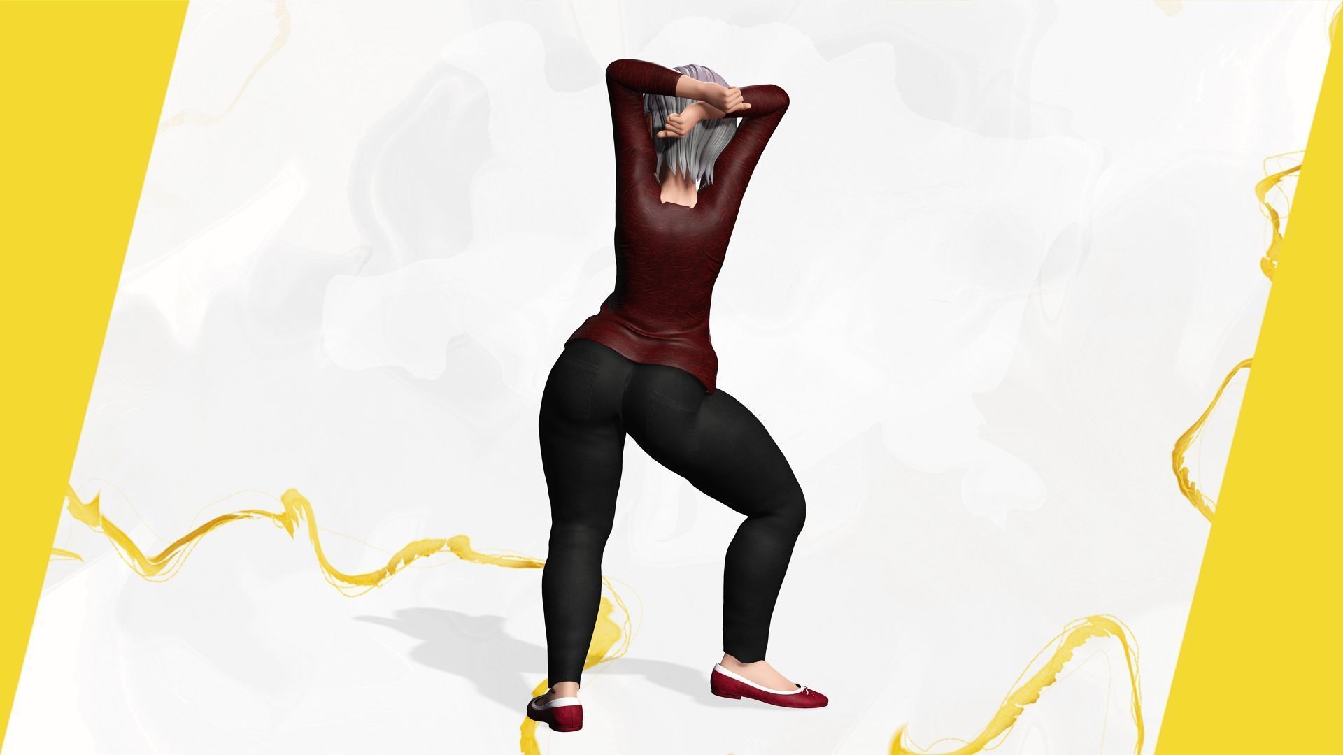 Animated mother character in winter casual outfit Low-poly 3D model_15