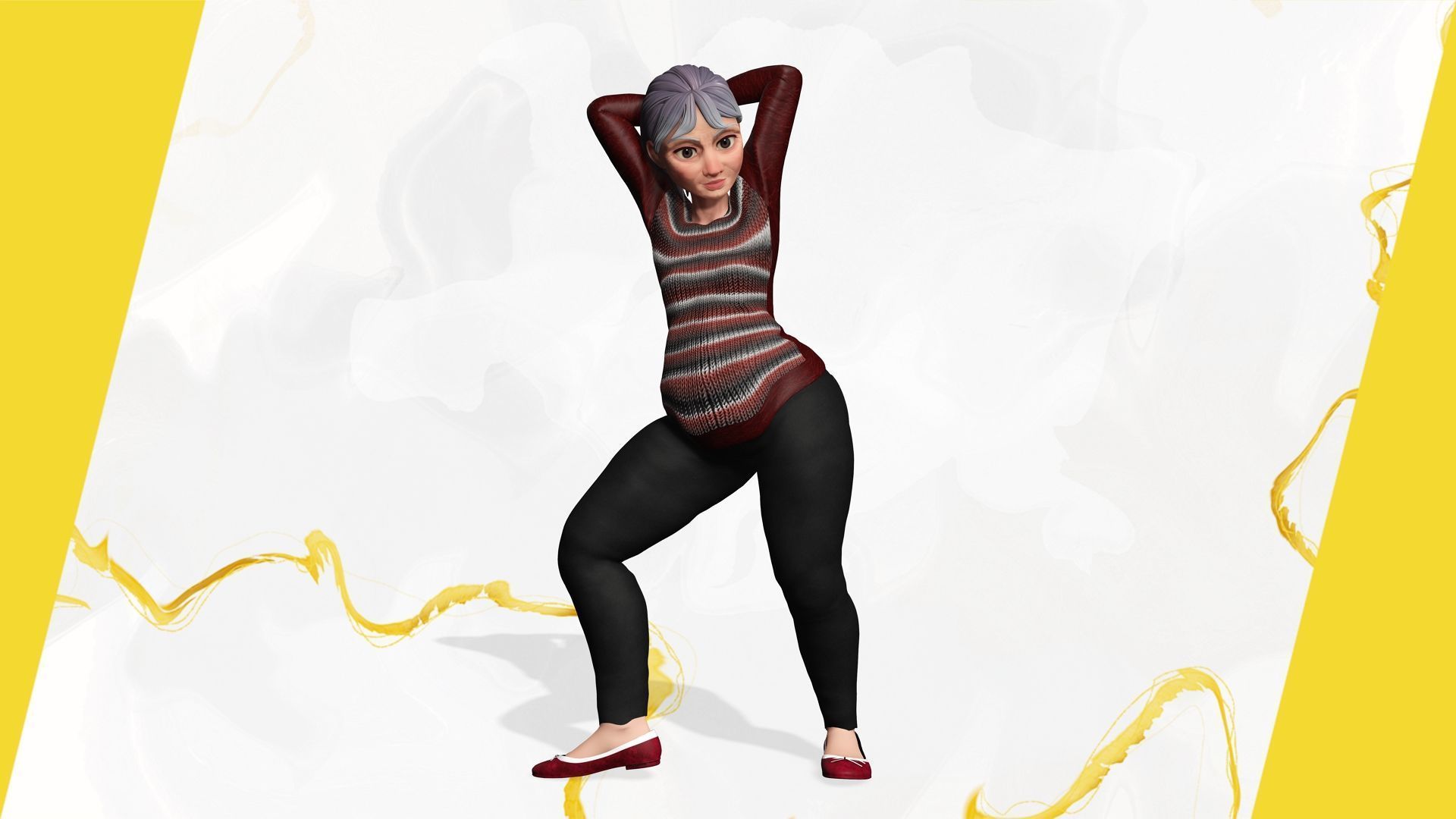 Animated mother character in winter casual outfit Low-poly 3D model_13