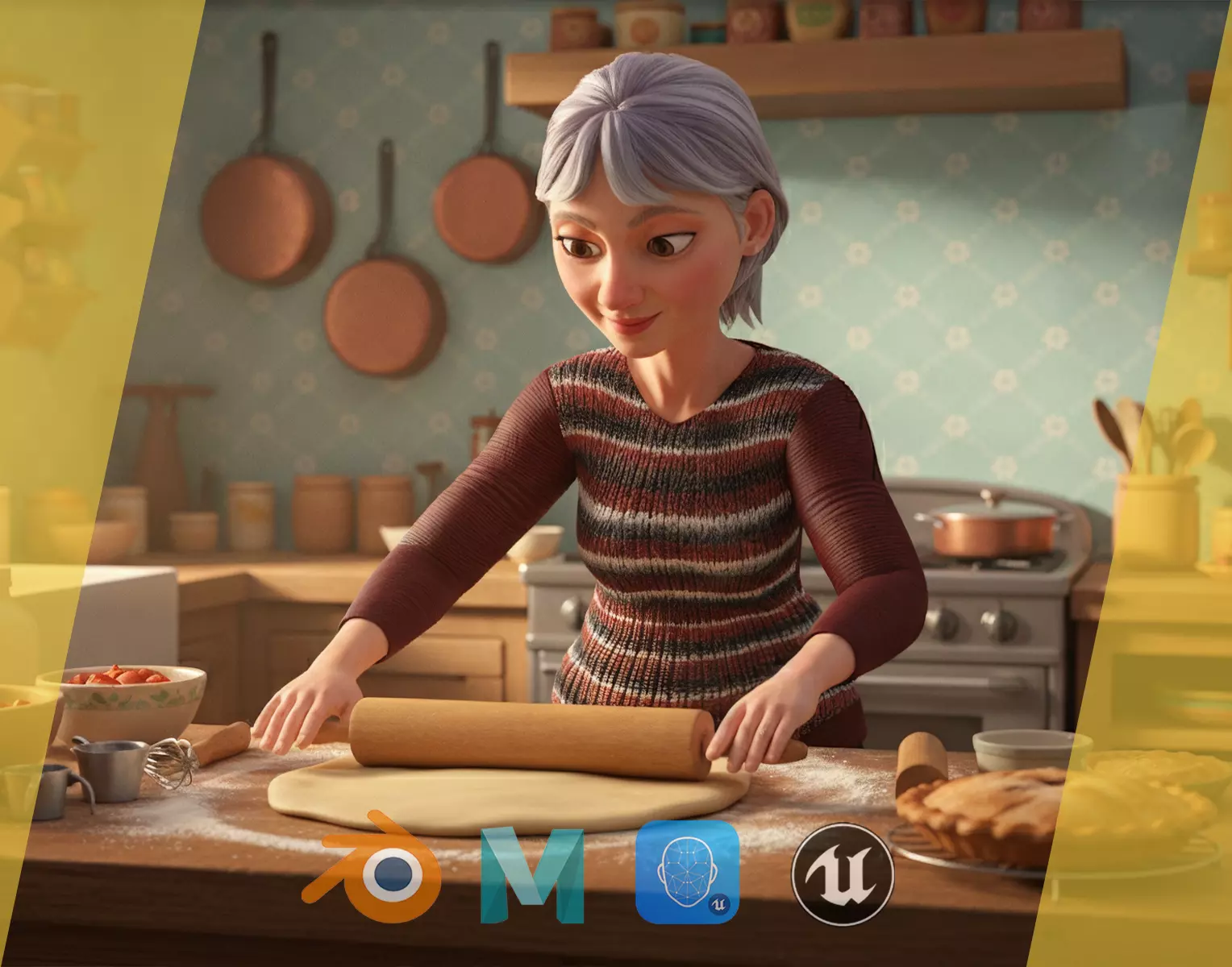 Animated mother character in winter casual outfit Low-poly 3D model_0