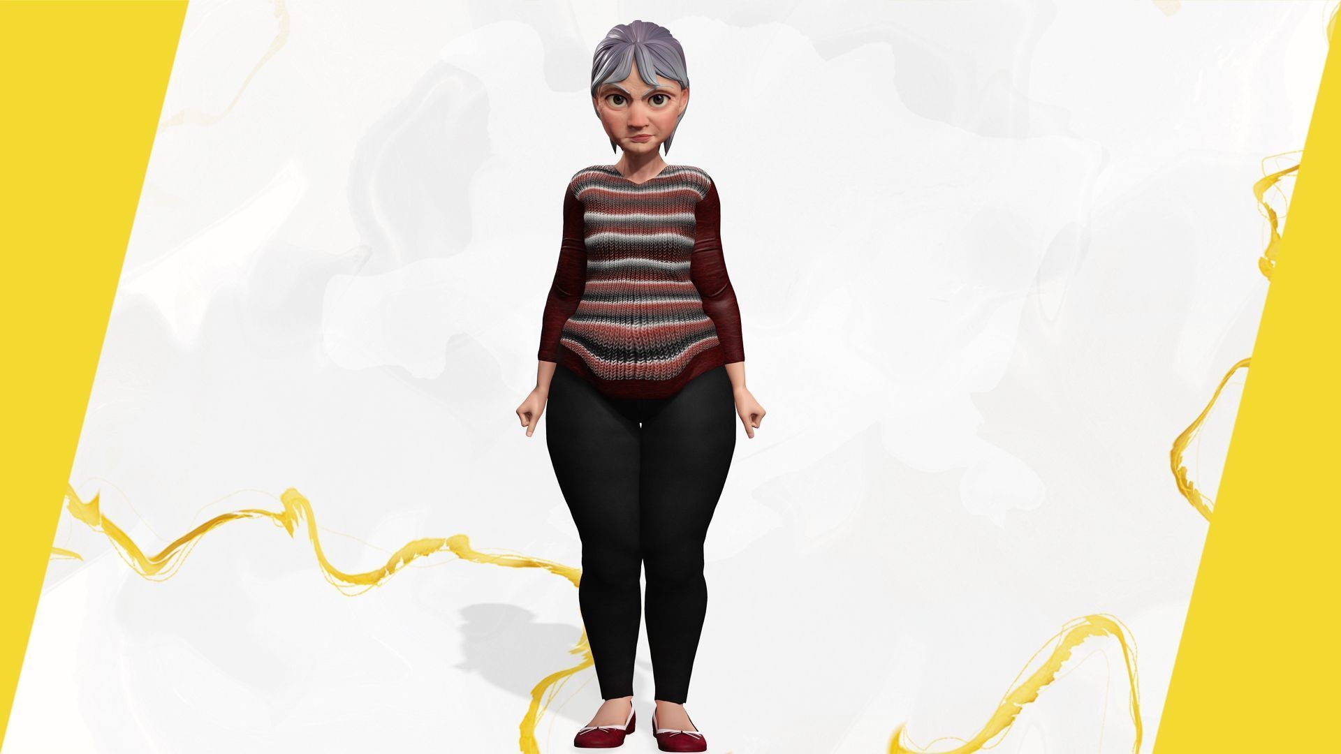 Animated mother character in winter casual outfit Low-poly 3D model_9