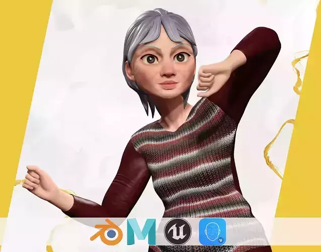 Animated mother character in winter casual outfit Low-poly 3D model