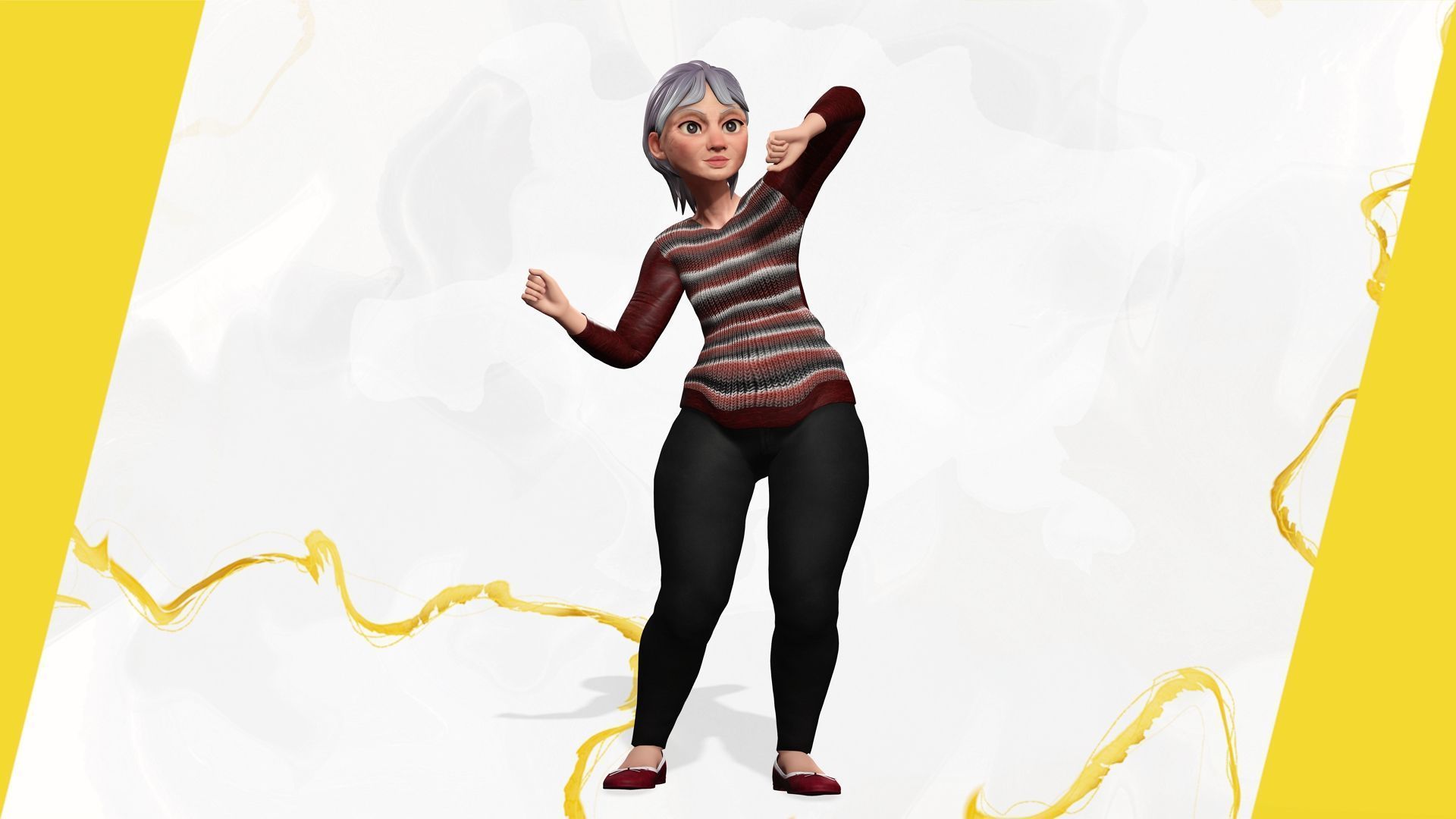 Animated mother character in winter casual outfit Low-poly 3D model_17
