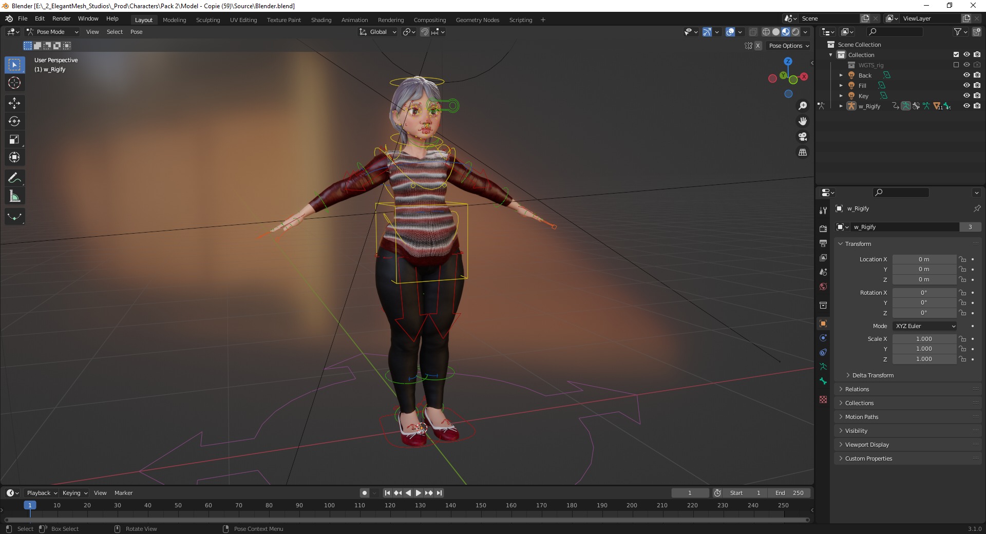 Animated mother character in winter casual outfit Low-poly 3D model_20