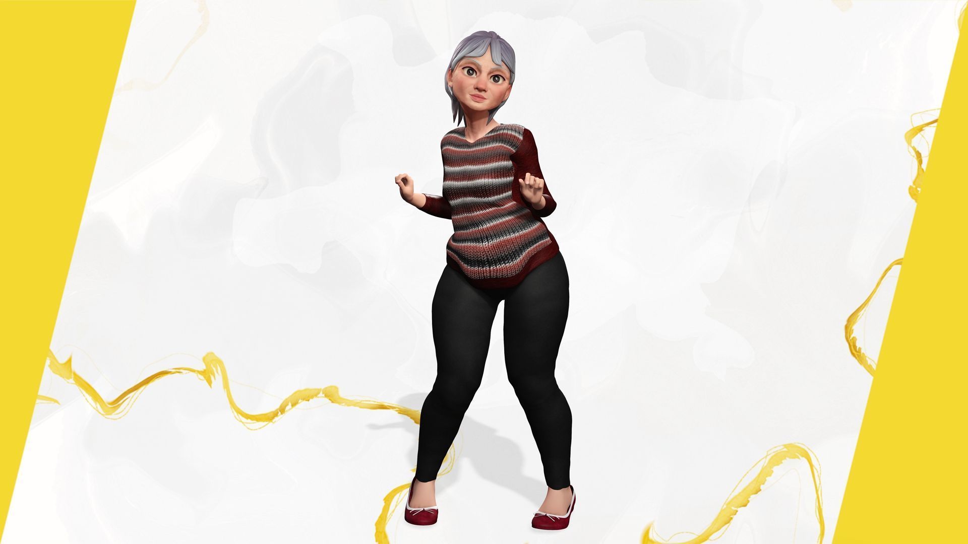 Animated mother character in winter casual outfit Low-poly 3D model_7