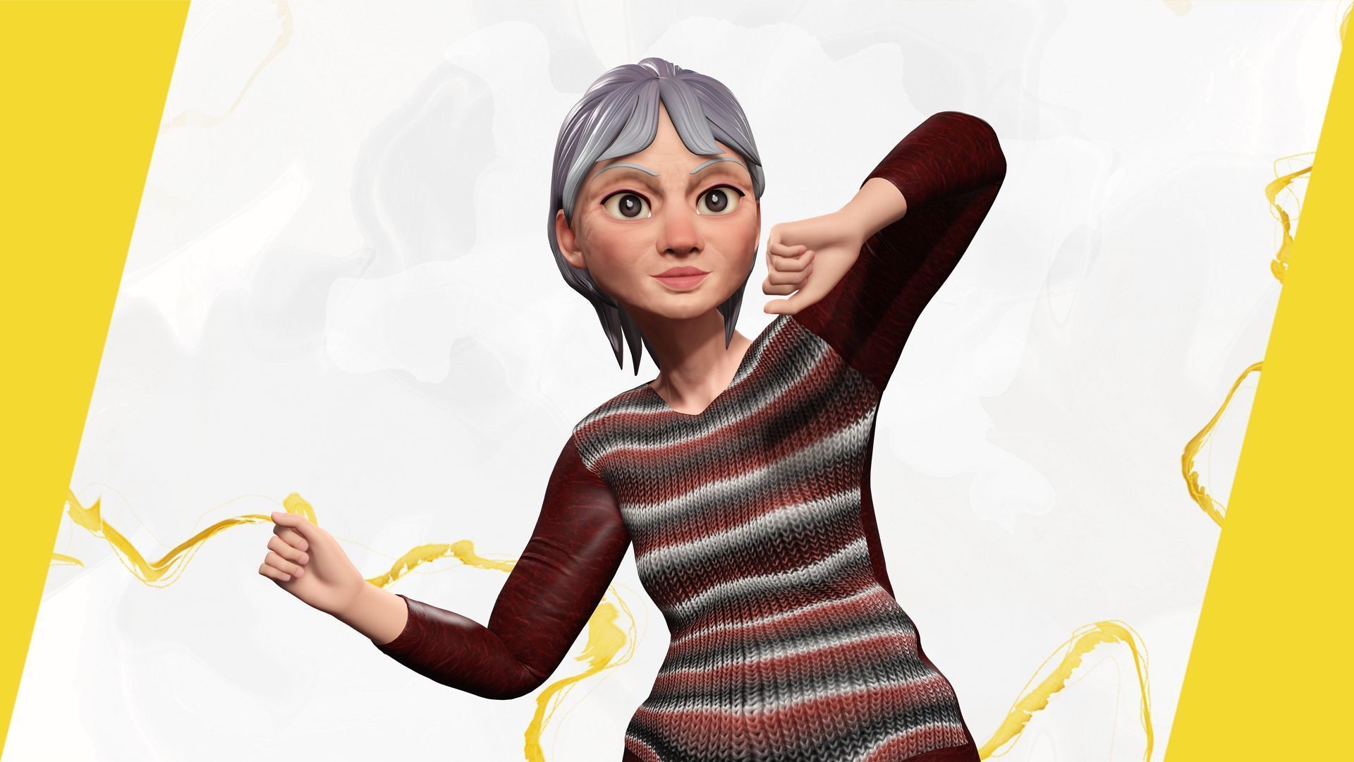 Animated mother character in winter casual outfit Low-poly 3D model_16