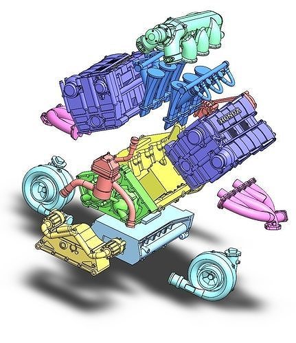 HIGH DETAIL McLaren MP4-4 Engine - 16 parts for 3D Printing 3D print model 3