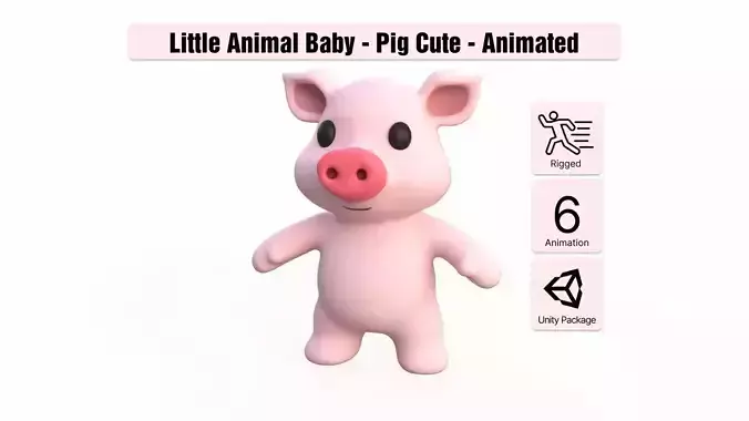 Little animal baby - Pig cute - Animated Low-poly 3D model