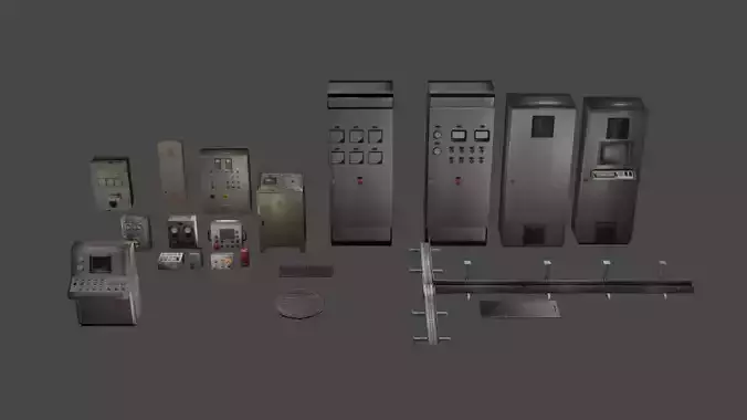 Old Industrial Control Panel Assets Low-poly 3D model