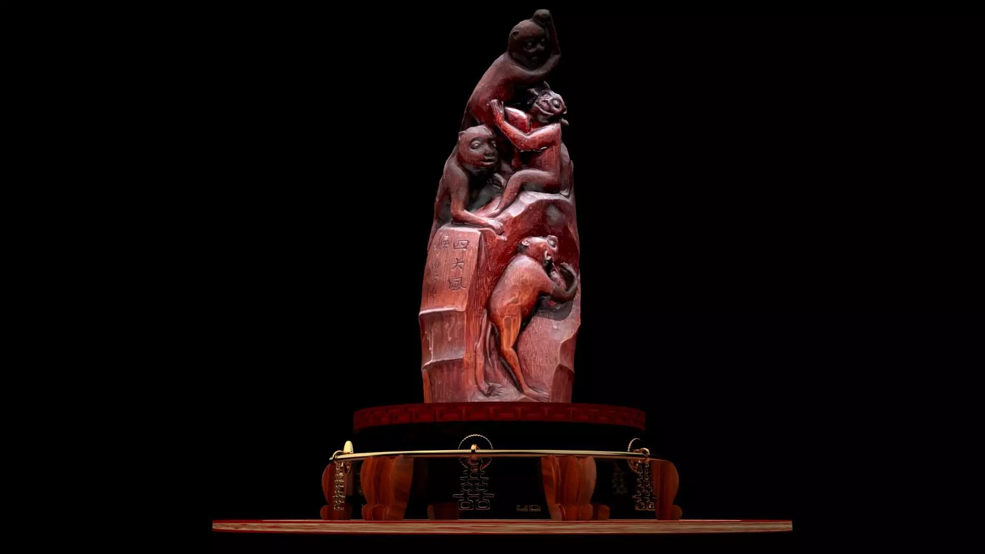 Chinese wood carving monkeys 3D model