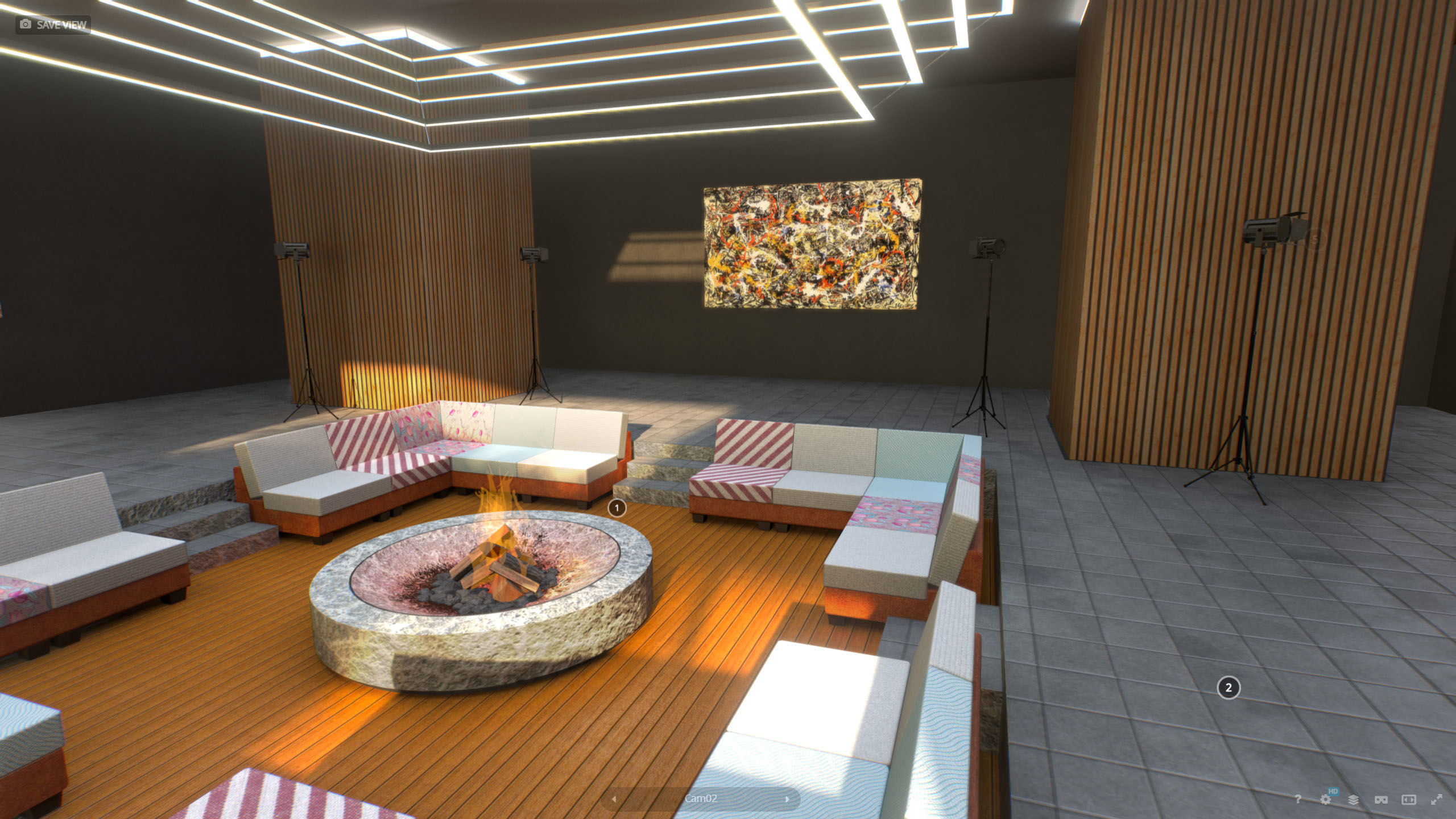 G0027 VR Virtual Reality Cozy Hall Low-poly 3D model_3