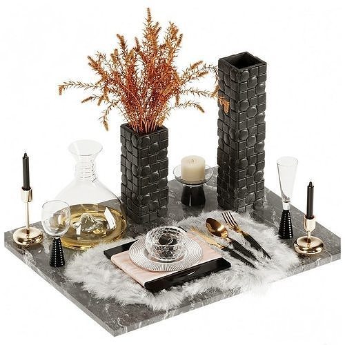 Luxury fur place mat Dinner Table Free 3D model