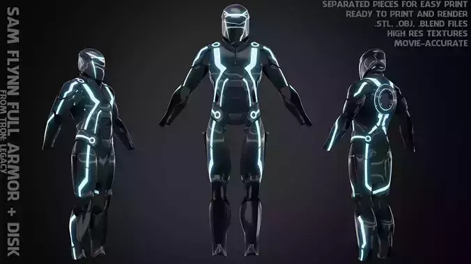 Tron Legacy Sam Flynn Full Armor and Disk for Cosplay 3D Model Collection
