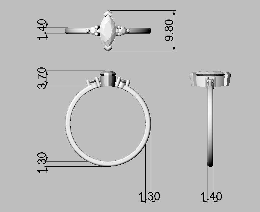 Marquise Gemstone Classic Ring 3D print model_3