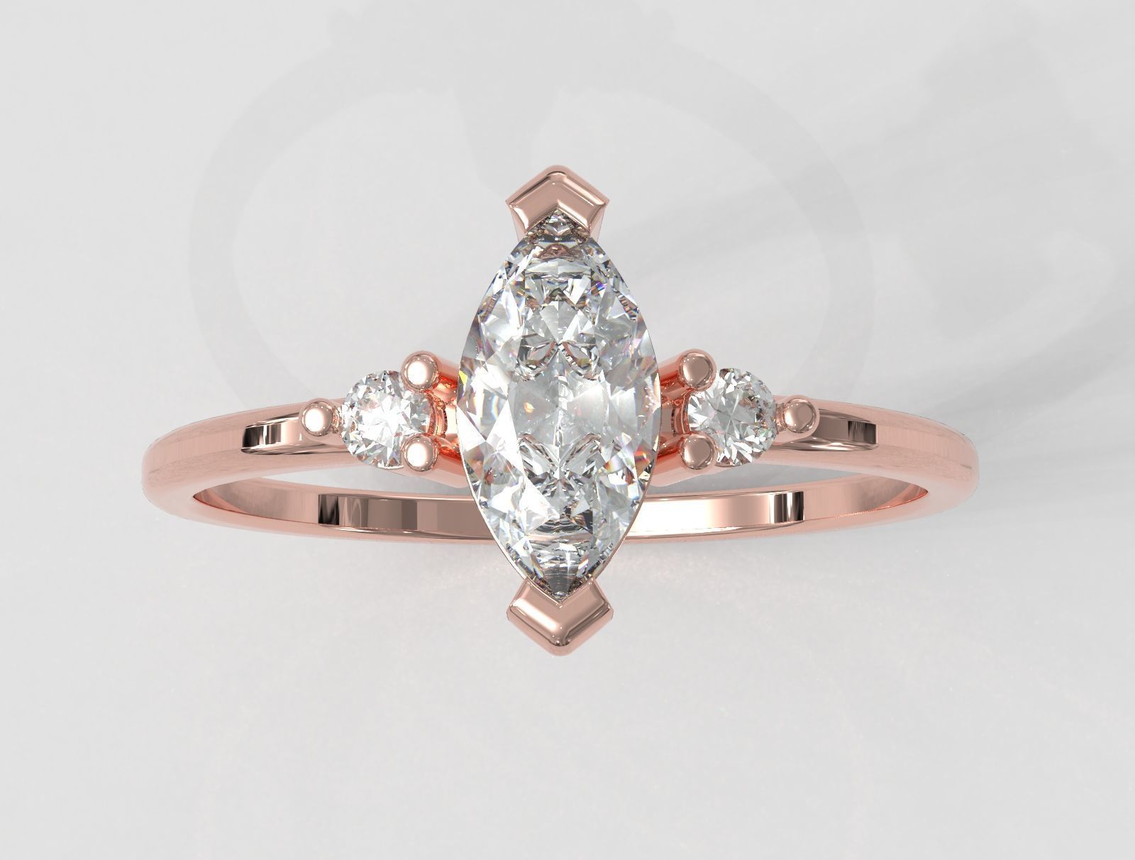 Marquise Gemstone Classic Ring 3D print model_2