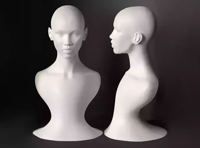 Woman bust realistic head 3D print model