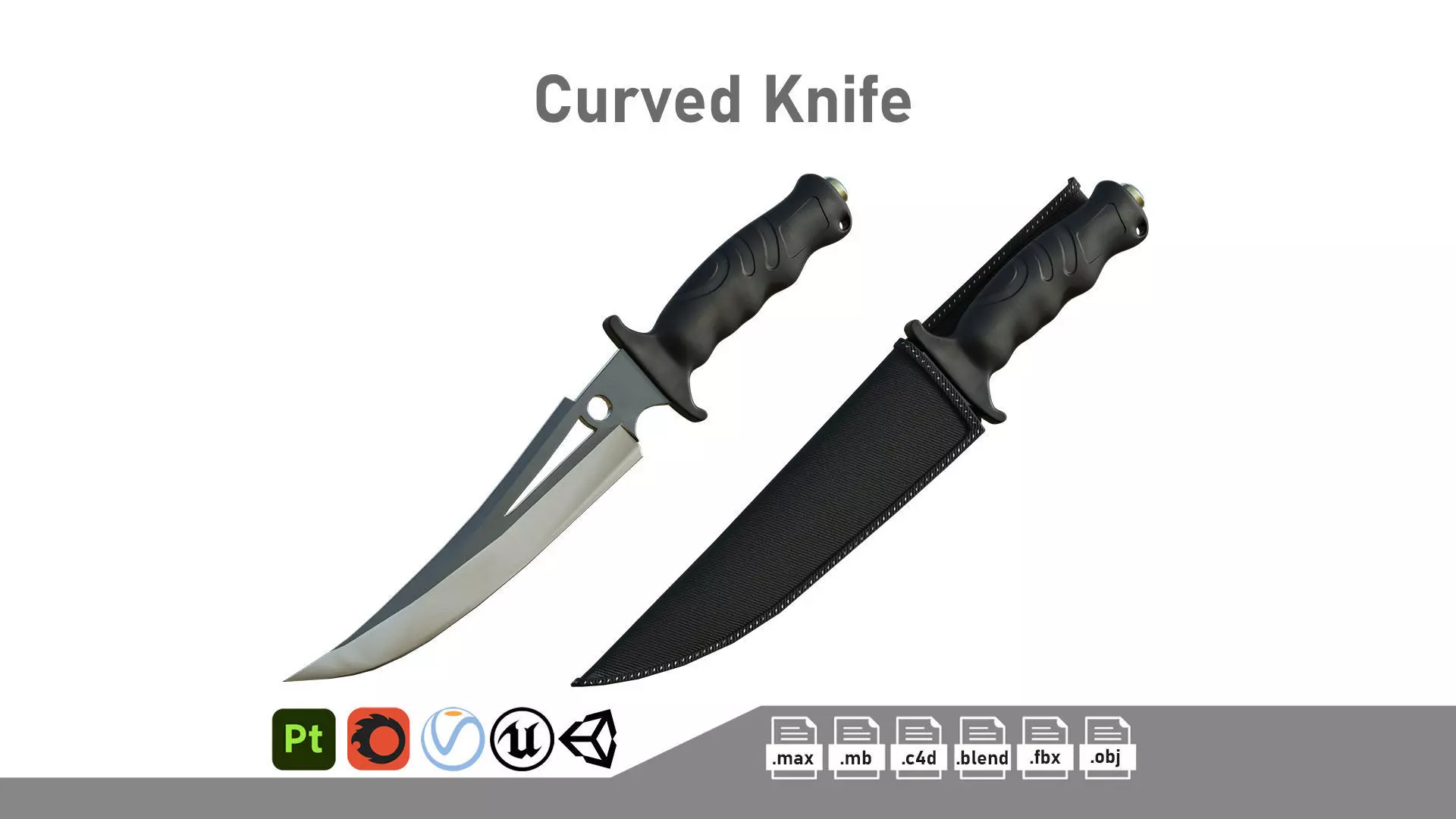Curved Knife Low-poly 3D model_0