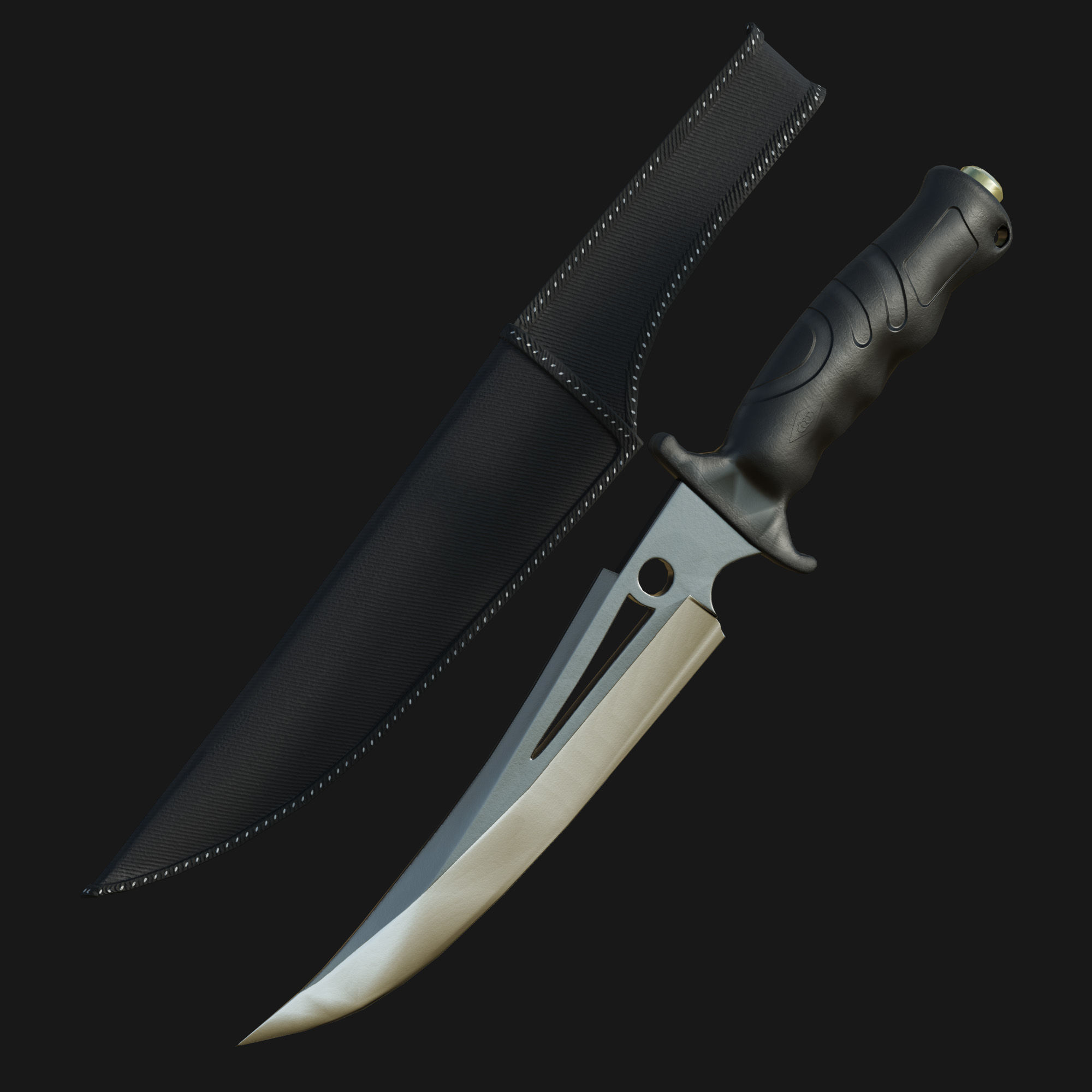Curved Knife Low-poly 3D model_7