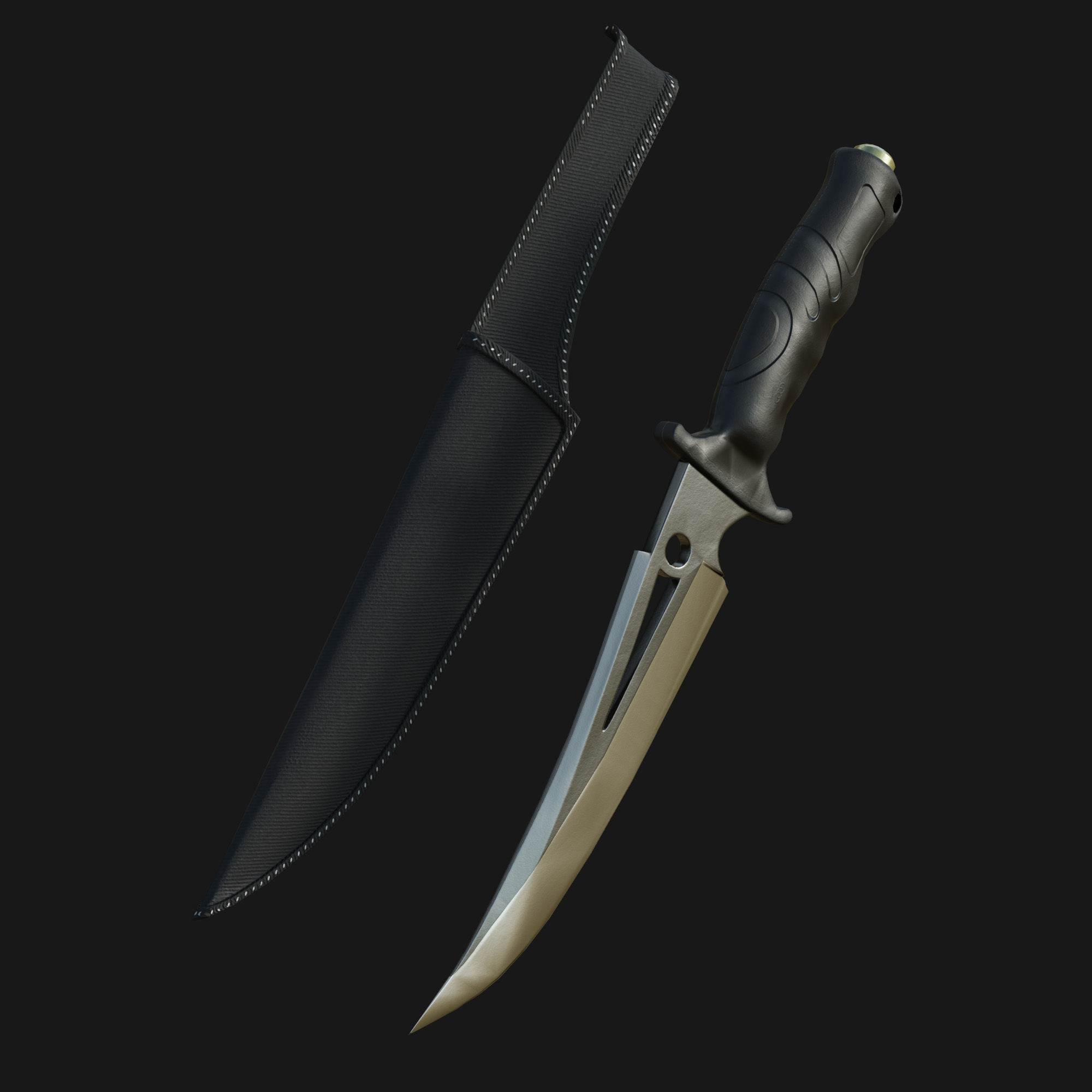Curved Knife Low-poly 3D model_9