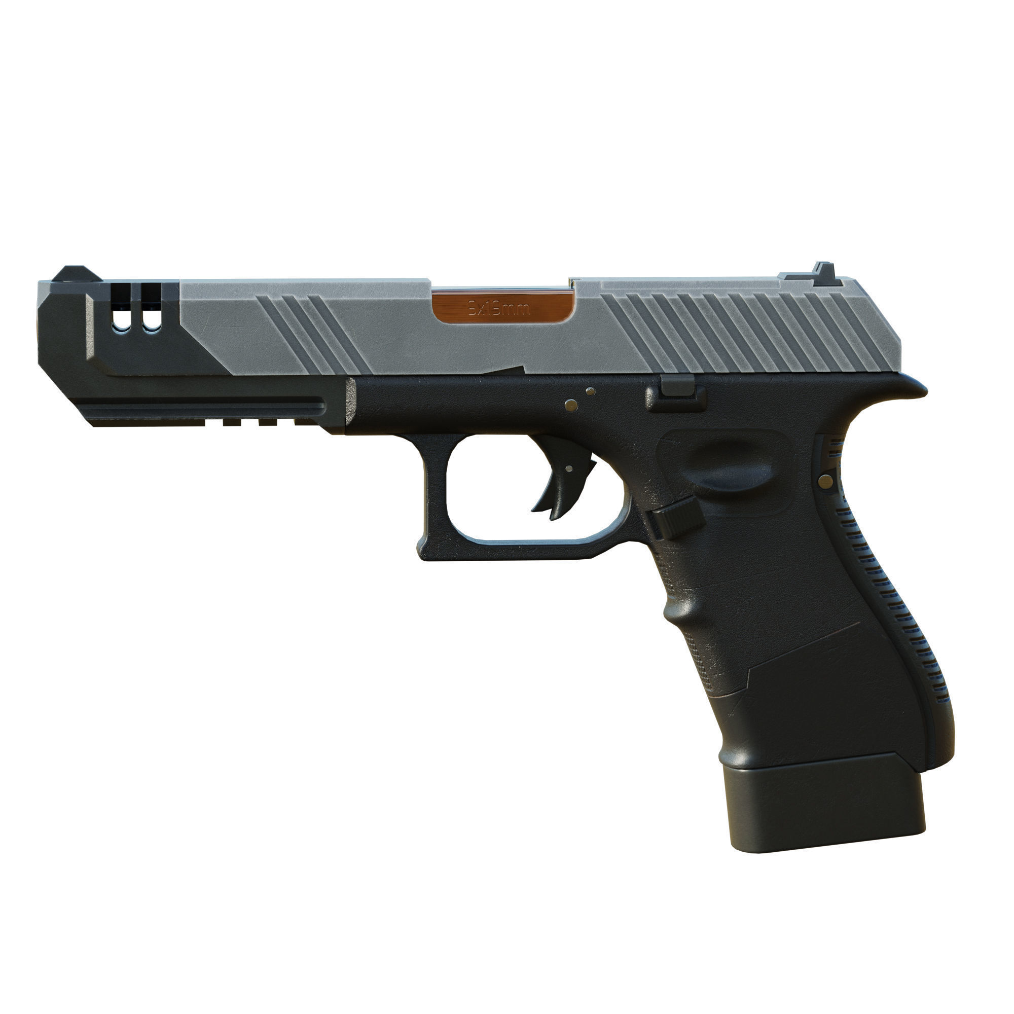 Stylized Cyberpunk Pistol PBR Low-poly 3D model_1