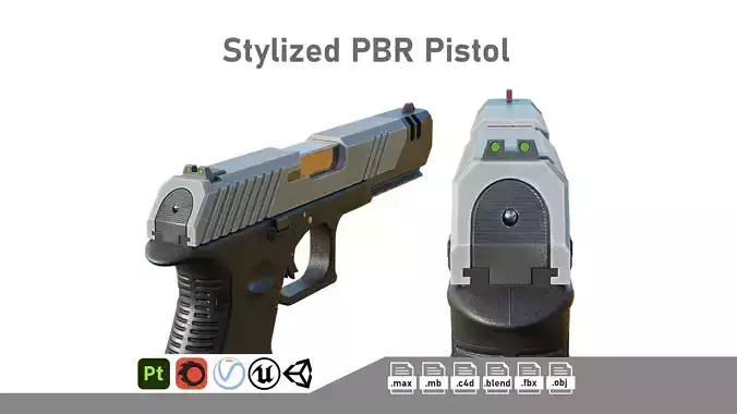 Stylized Cyberpunk Pistol PBR Low-poly 3D model