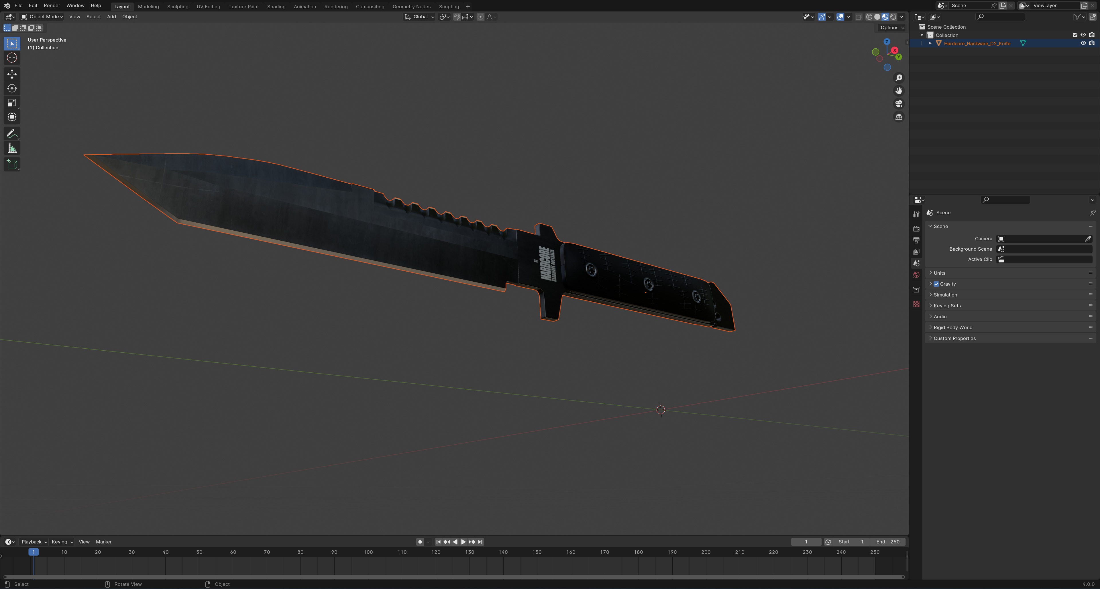 Hardcore Hardware D2 Knife Low-poly 3D model_9