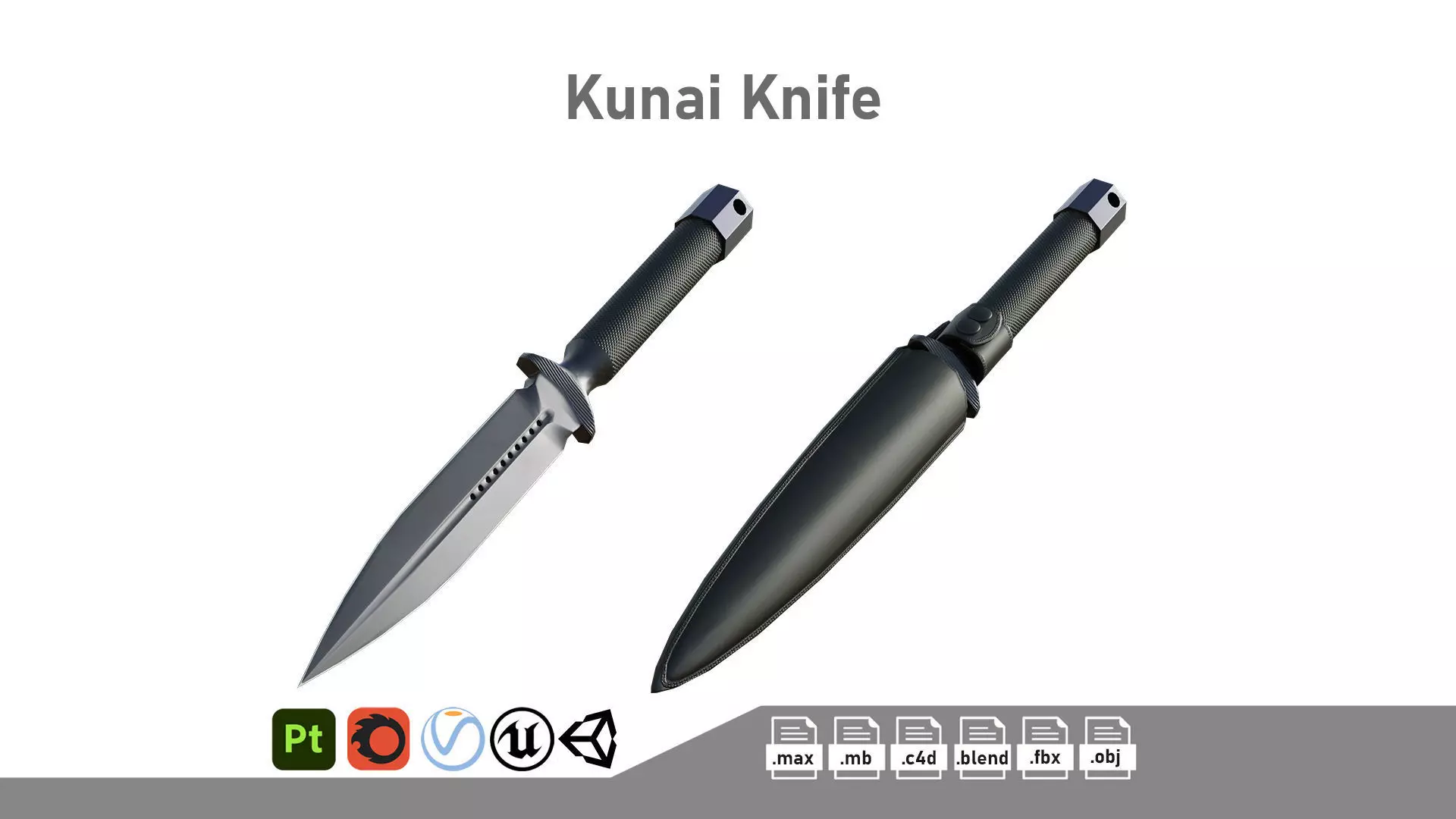 Kunai Blade PBR Low-poly 3D model_0
