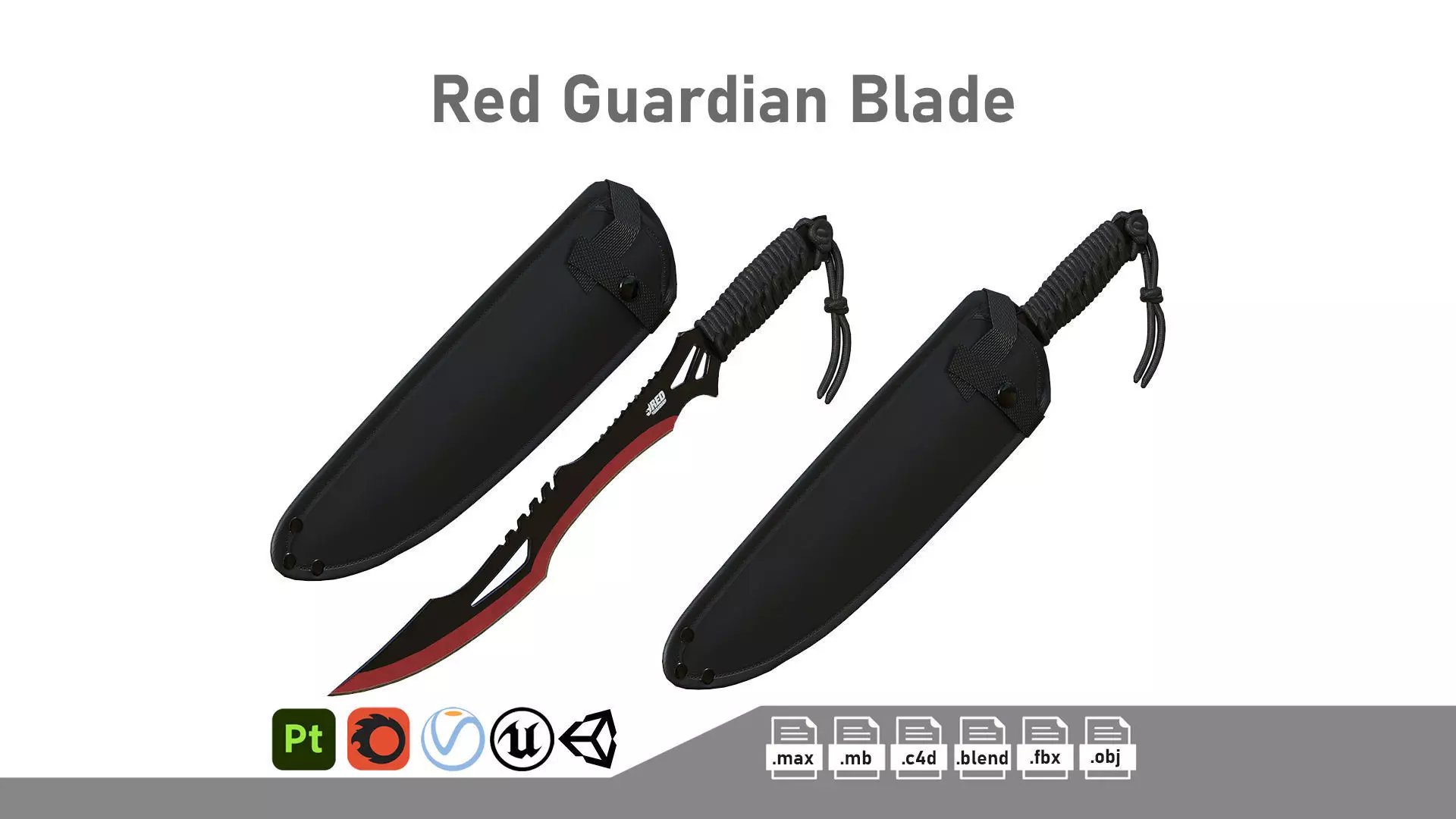 Red Guardian Twin Machete Low-poly 3D model_0