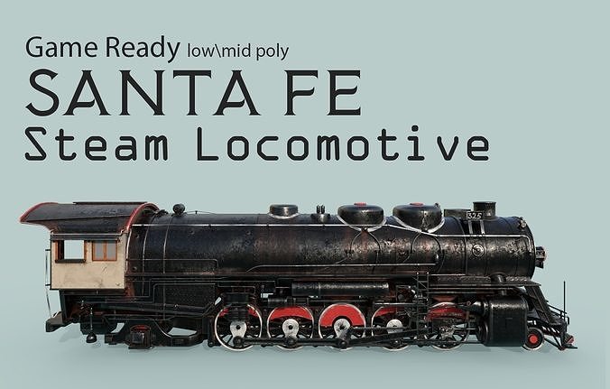  Santa Fe Steam train Locomotive  Low-poly 3D model