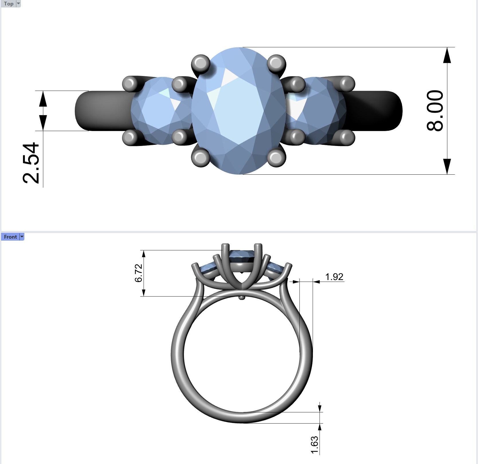 Oval Round Diamond Trinity 3D print model_5