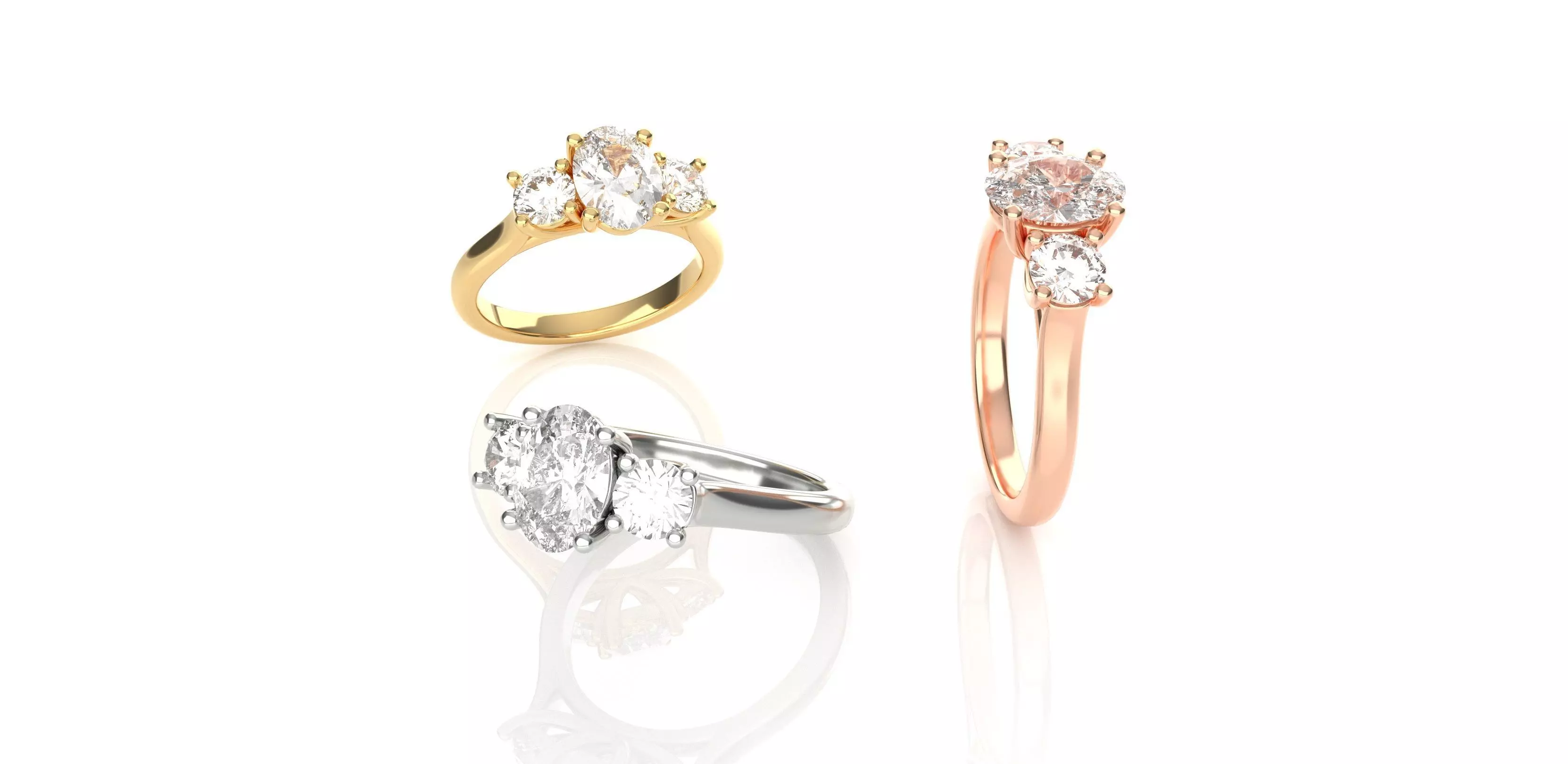 Oval Round Diamond Trinity 3D print model_0