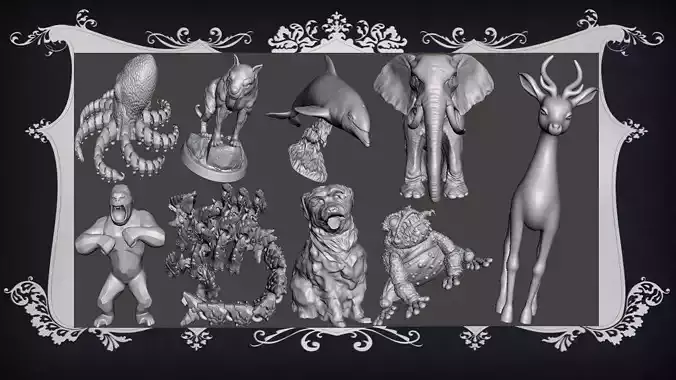 Animal Pack 05 3D Printable STL Jungle Farm Zoo Sea 